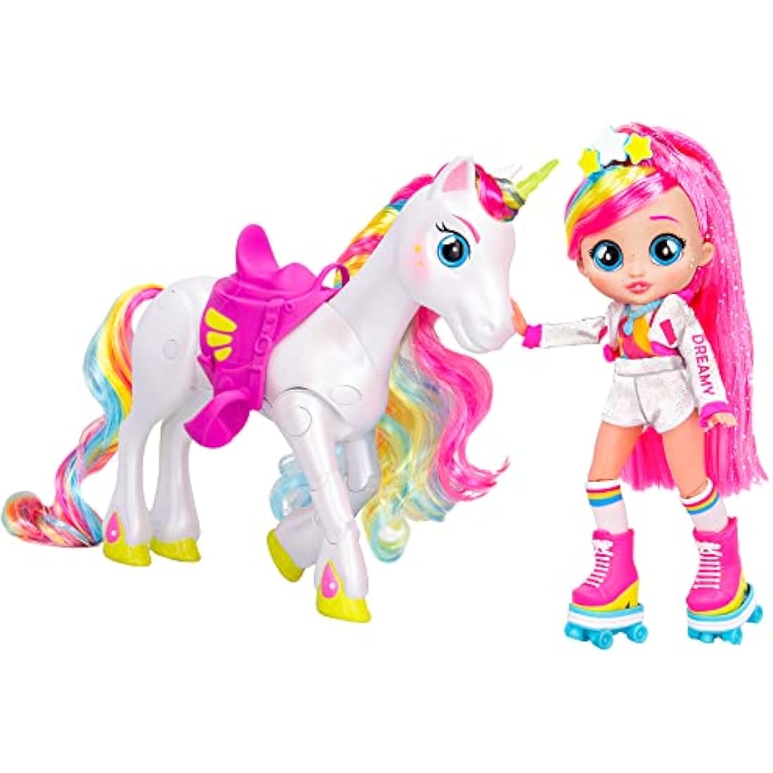 BFF BY CRY BABIES Dreamy & Rym - Deluxe Pack Includes the exclusive articulated Dreamy doll and her unicorn Rym-Gift Toy for Girls and Boys +3 Years