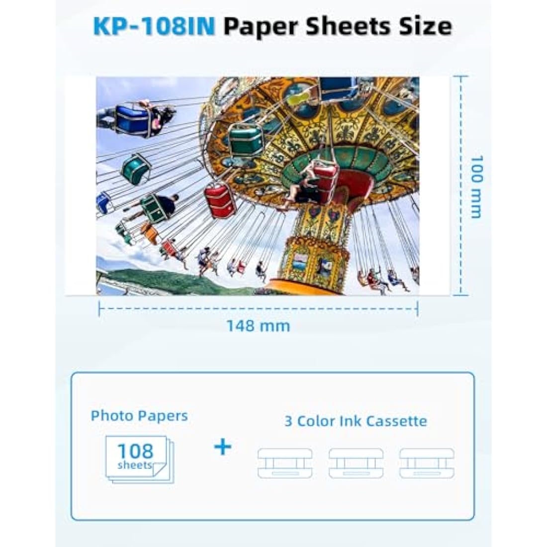 Airmall Replacement for Canon Selphy CP1500 KP-108IN Ink and Photo Paper Set for Selphy Photo Printer CP1500 CP1300 CP1200 CP1000 CP790, 3115B001(AA) 3 Color Ink Cartridge 108 Sheets Paper 100 x 148mm