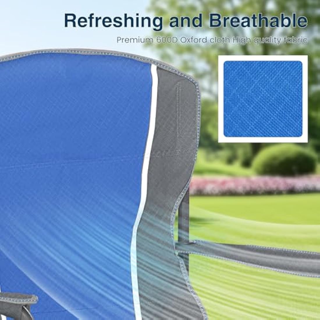 ALPHA CAMP Camping Folding Chair for Heavy People Portable Heavy Duty Chair Support 160 KG Oversized camp chair Outdoor for Adult with Cup Holder and Side Pocket, Blue/Gray