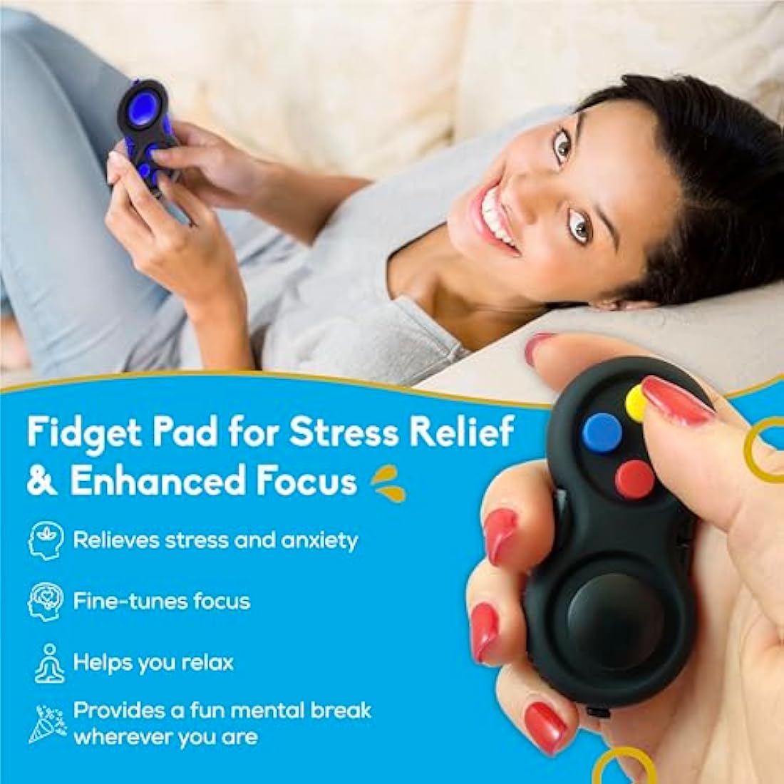 PILPOC Fidget Pad Controller - Premium Quality Game Focus Toy, Smooth ABS Plastic with Exclusive Protective Case, Stress Relief, for ADHD, Fidget Flippy Chain Included (Black & Mix)