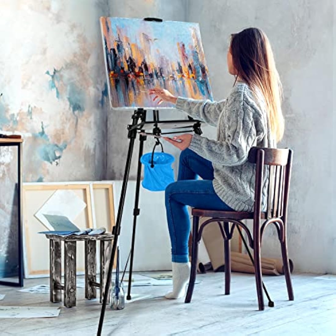 STANDNEE Painting Easel for Adults - Adjustable Artist Easel Stand 50-155cm, Aluminium Tripod with Folding Legs & Portable Bag, Art Display Easel for Canvas Studio, Home Use (Black)