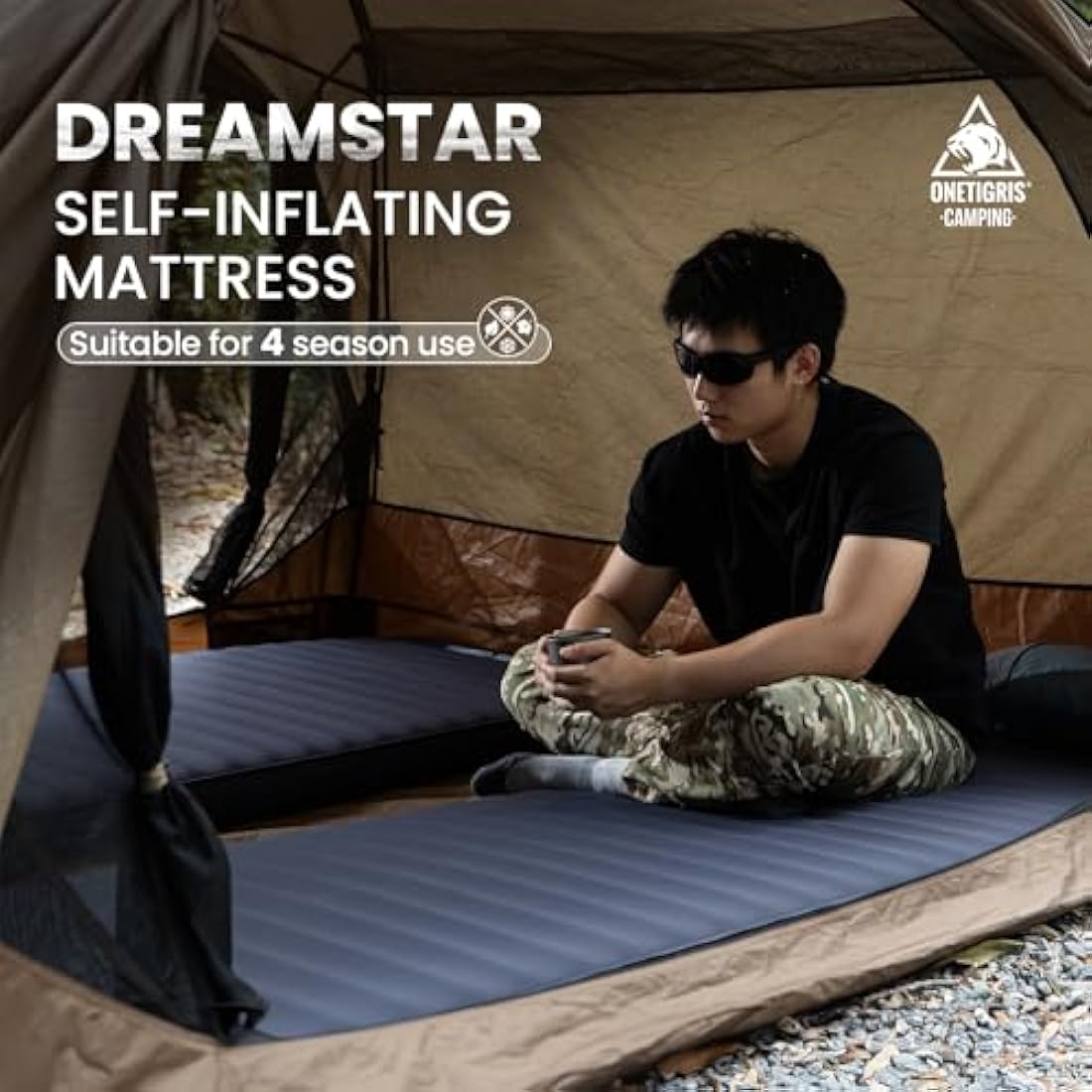 OneTigris Dreamstar Self-Inflating Sleeping Pad, Single Foam Air Mattress for Camping, Backpacking, Car Trips, Travels, Air Bed with Patch-up Kit