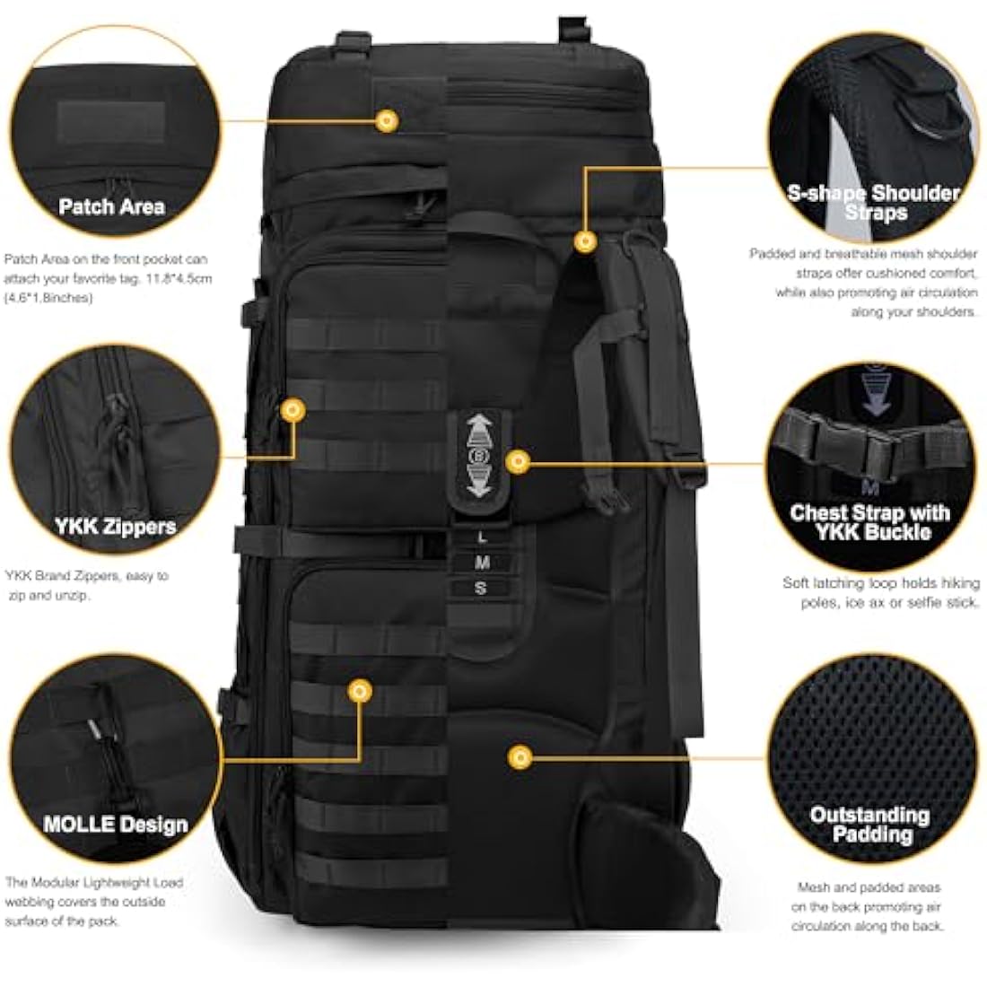 Mardingtop 75L Tactical Backpack Large Camping Backpack Military Rucksack with Rain Cover Molle System Army Backpack for Outdoor Trekking,Mountaineering,Hiking