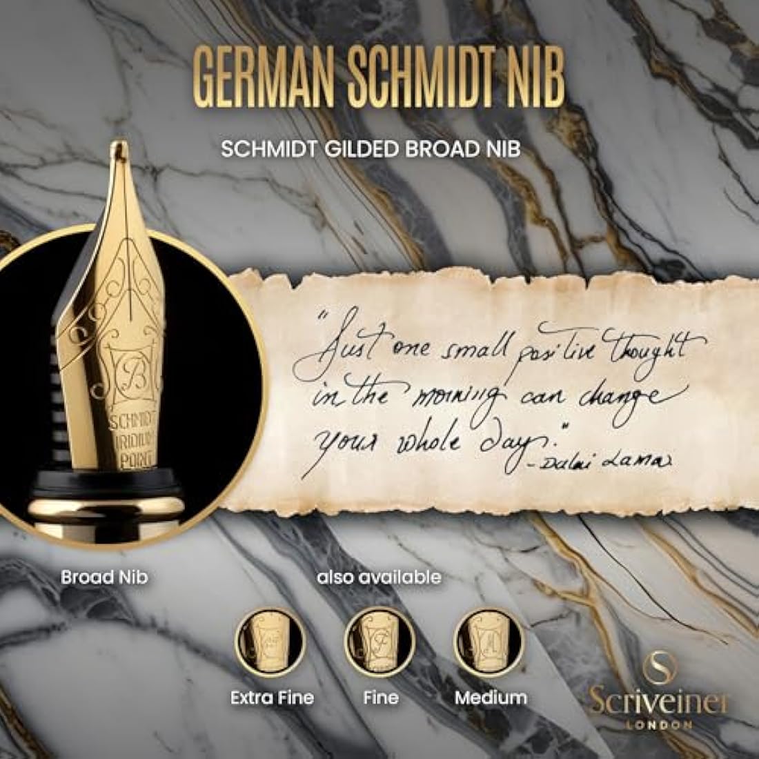 Scriveiner Silver Chrome Fountain Pen - Stunning Luxury Pen, Real Gold Plating, Schmidt Gilded Nib (Broad), Best Pen Gift Set for Men & Women, Professional, Executive Office, Nice Designer Pens