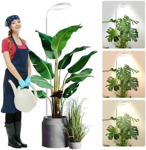 wolezek Grow Light, 80 LEDs Grow Lights for Indoor Plants Full Spectrum, 65in Plant Lights Indoor, 3 Colors LED Grow Light with 360°Gooseneck, 6/12/16H Timer, 5 Brightness, Height Adjustable, White