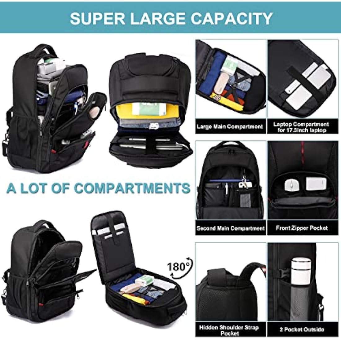 LIGSAN Travel Backpack with Wheels, 17inch Wheeled for Men Women Rolling Laptop Bags on Wheels Waterproof Rucksack Cabin Bag Trolley Suitcase Business College School Bag, Black