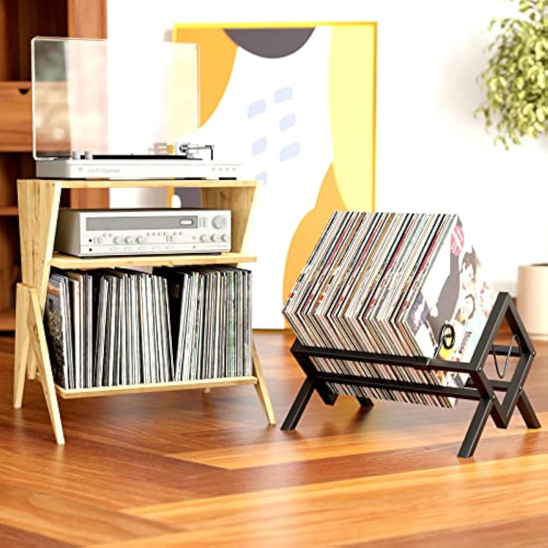 EKNITEY Vinyl Record Storage Holder - Metal Record Stand 80-100 LP Storage Vinyl Organizer for Albums Audio Easy to Assemble Black