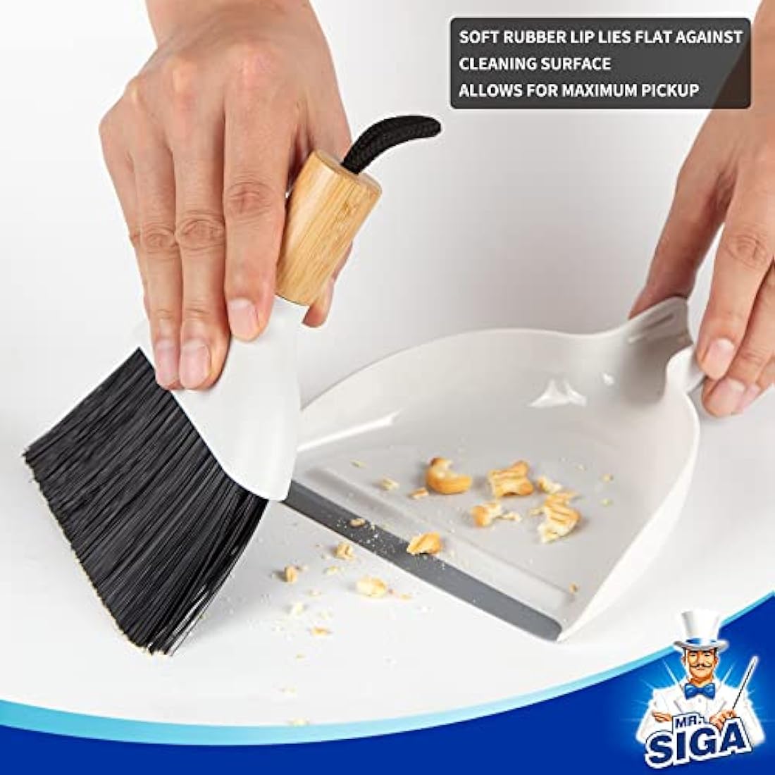 MR.SIGA Mini Dustpan and Brush Set, Portable Cleaning Brush and Dustpan Combo with Bamboo Handle, 1 Set