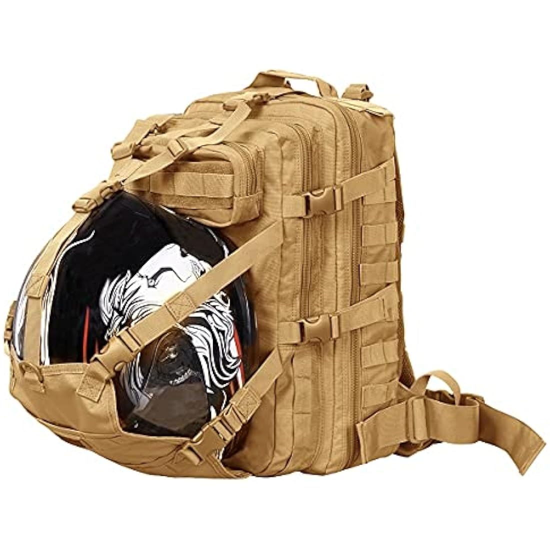 Seibertron Waterproof Large Capacity Molle Motorcycle Helmet Holder/Cycling Helmet Storage/Hiking Helmetcatch Bag/Backpack Also Fit Basketball Football Soccer Backpack Khaki