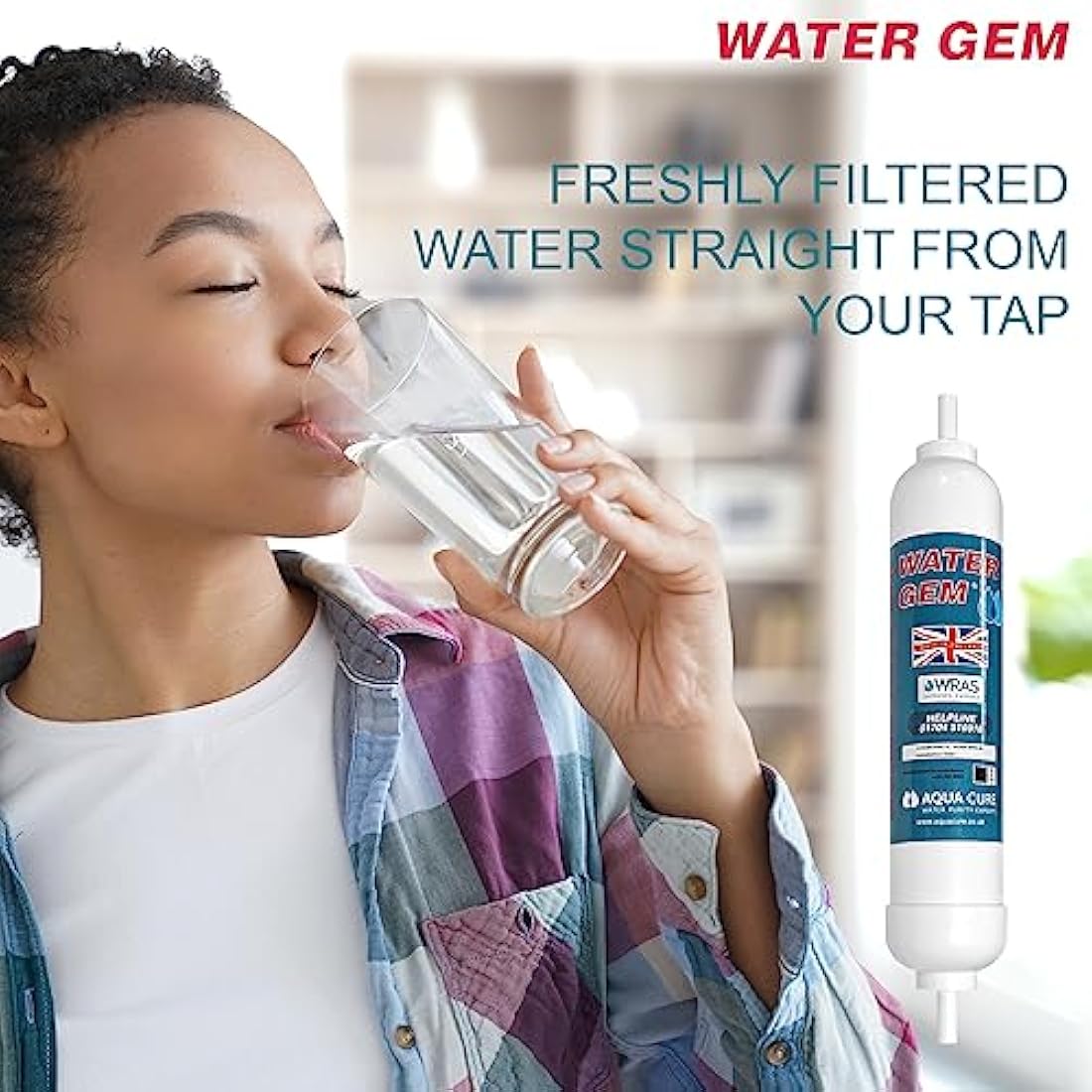 Water Gem Under Sink Filter System Replacement Inline Filter | Kitchen Tap Water Filter Cartridge | Universal 3/8" Male Stem Filter for Chlorine, Taste, Odour and Scale (2 Pack)
