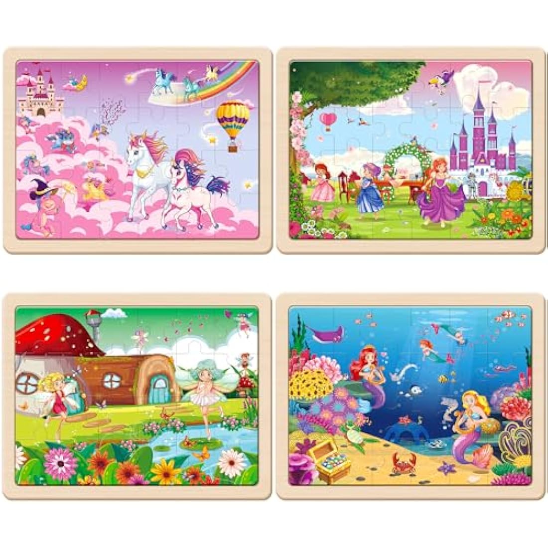 SYNARRY Unicorn Mermaid Princess Fairy Wooden Jigsaw Puzzles for Kids 3 4 5 Year Olds - 4 Packs 24 Piece Children’s Jigsaw Puzzles Age 3 4 5 6 Girls Boys