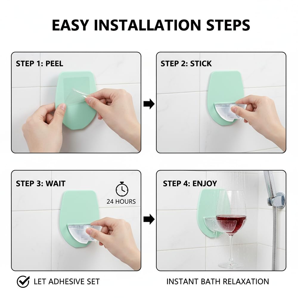 ZavqiroWine Glass Holder 2 Pack for Bath & Shower, Wall-Mounted Suction Cup Drink Holder, Securely Holds Wine & Beer, Lime Green Wine Accessories