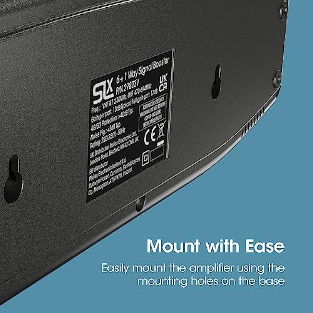 SLx TV Signal Booster Aerial Amplifier, 6 Way Signal Distribution Amplifier with Coax Connections, 4G & 5G Filtering, Indoor TV Aerial, HD & 4K TV/FM/DAB & Freeview, Variable Gain Control