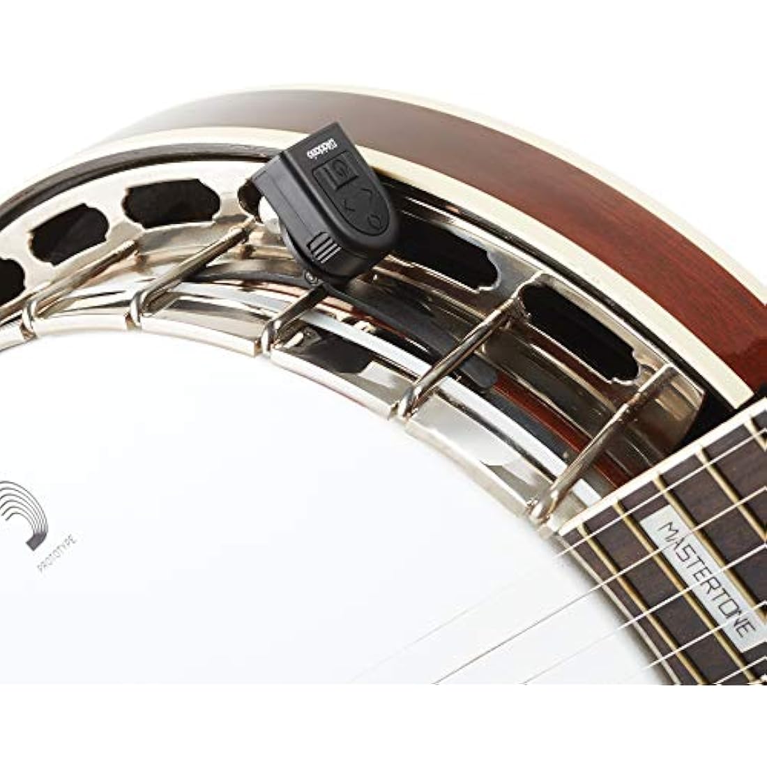Planet Waves PW-CT-16 D'Addario Micro Banjo Tuner - Multi-color display - Digital Tuner - Non Marring Hoop Bracket - Fast & Accurate Tuning - Visual Metronome,Black