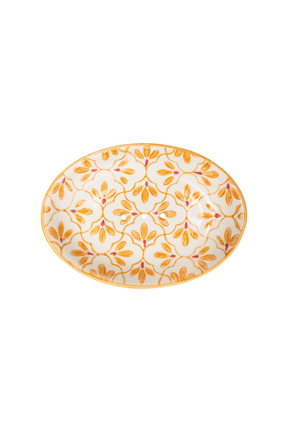 Floral Oval Stoneware Soap Dish with Yellow Print with Holes for Drainage 14 x 9.5 x 2 cm