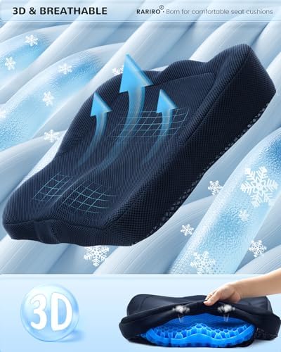 Gel Seat Cushion, Pressure Cushion 2025 Double-Structure Ergonomics Honeycomb Office Chair Soft Sitter Desk Chair Coccyx Sciatica Cushion for Long Sitting Kayak Wheelchair Car Seat Cushions Blue