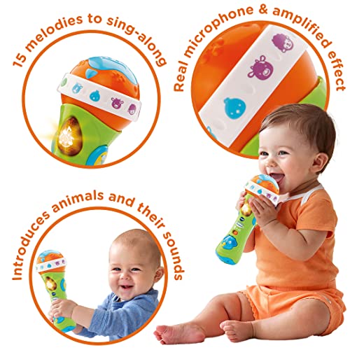 VTech Sing Along Microphone for Kids | Toddler Toy Microphone with Amplified Voice Effect and Animal Sounds | Educational Toys for Boys & Girls 1, 2, 3+ Year Olds, 78763, English Version