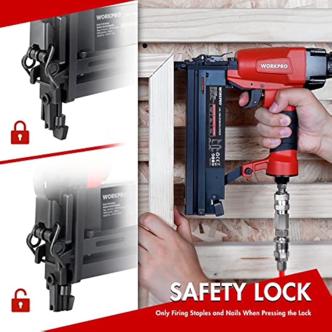 WORKPRO Air Brad Nailer Gun 50mm, 2-in-1 Nail Gun/Upholstery Stapler, Accepts 18G Nails 15-50mm & Type 90 Staples 16-40mm, Lightweight Aluminum Body, Come with 400pcs Nails and 300pcs Staples
