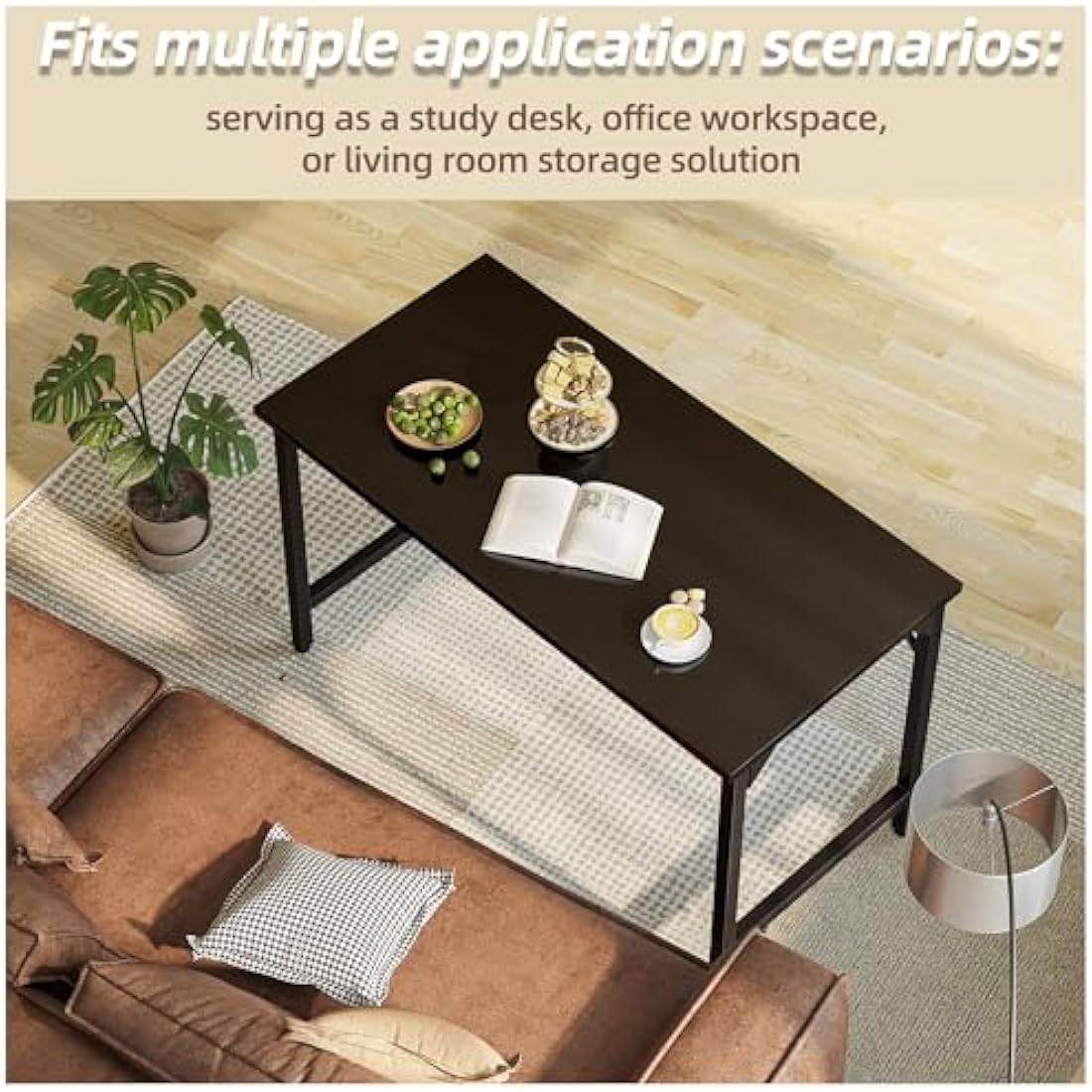 Grandder 100 cm Computer Desk, Small Home Office Desk Study Writing Kid Table, Simple PC Gaming Desk, Adjustable Feet, Black