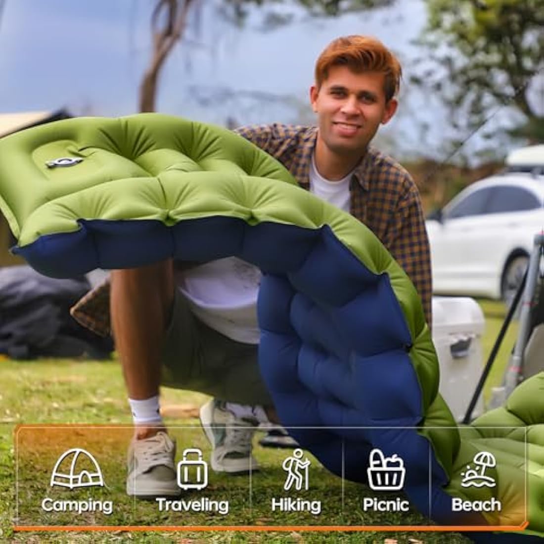 Yuzonc Camping Sleeping Pad, Ultralight Inflatable Camping Mat with Pillow Built-in Foot Pump Portable Inflatable Sleeping Pads Compact for Outdoor Camping, Backpacking, Hiking, Tents