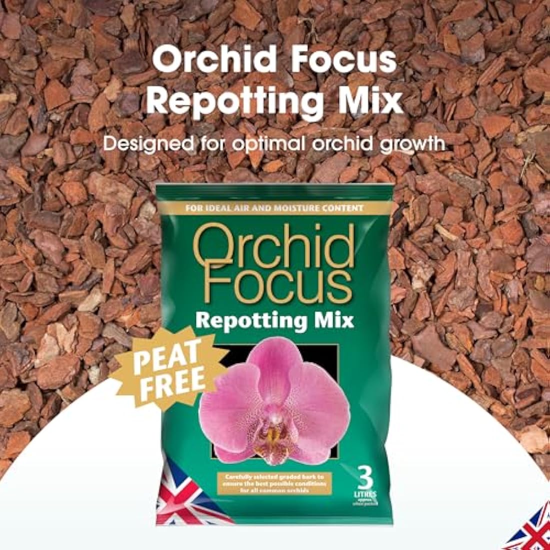 Orchid Focus Repotting Mix, 3L - Growth Technology Orchid Potting Mix for Orchid Plants - Peat-Free Orchid Potting Mix - Orchid Compost For Repotting Pants - Professional Grade Orchid Bark