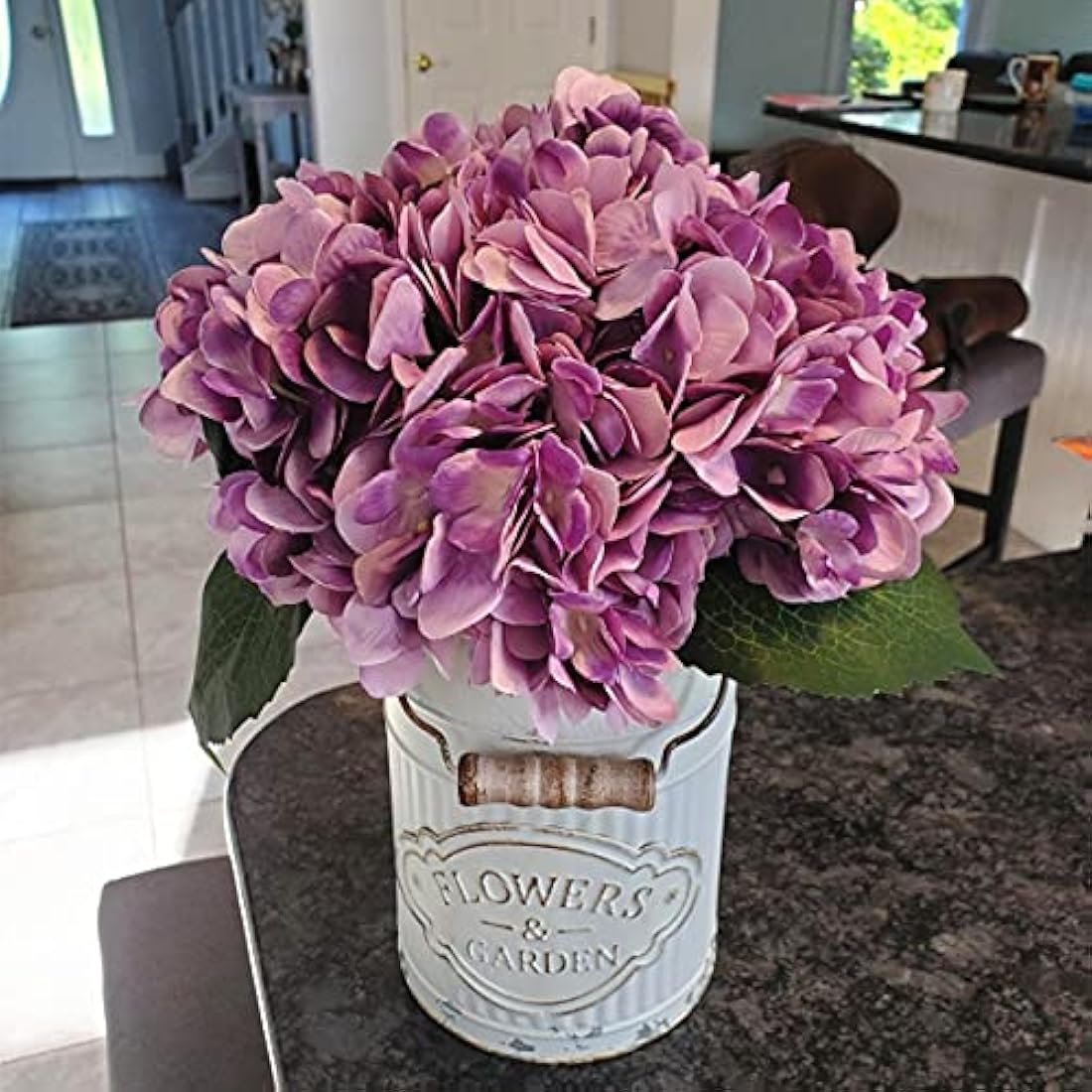 Kisflower 6Pcs Silk Hydrangea Artificial Flowers Realistic Hydrangea Flowers Bouquet for Wedding Party Office Home Decor (Purple)