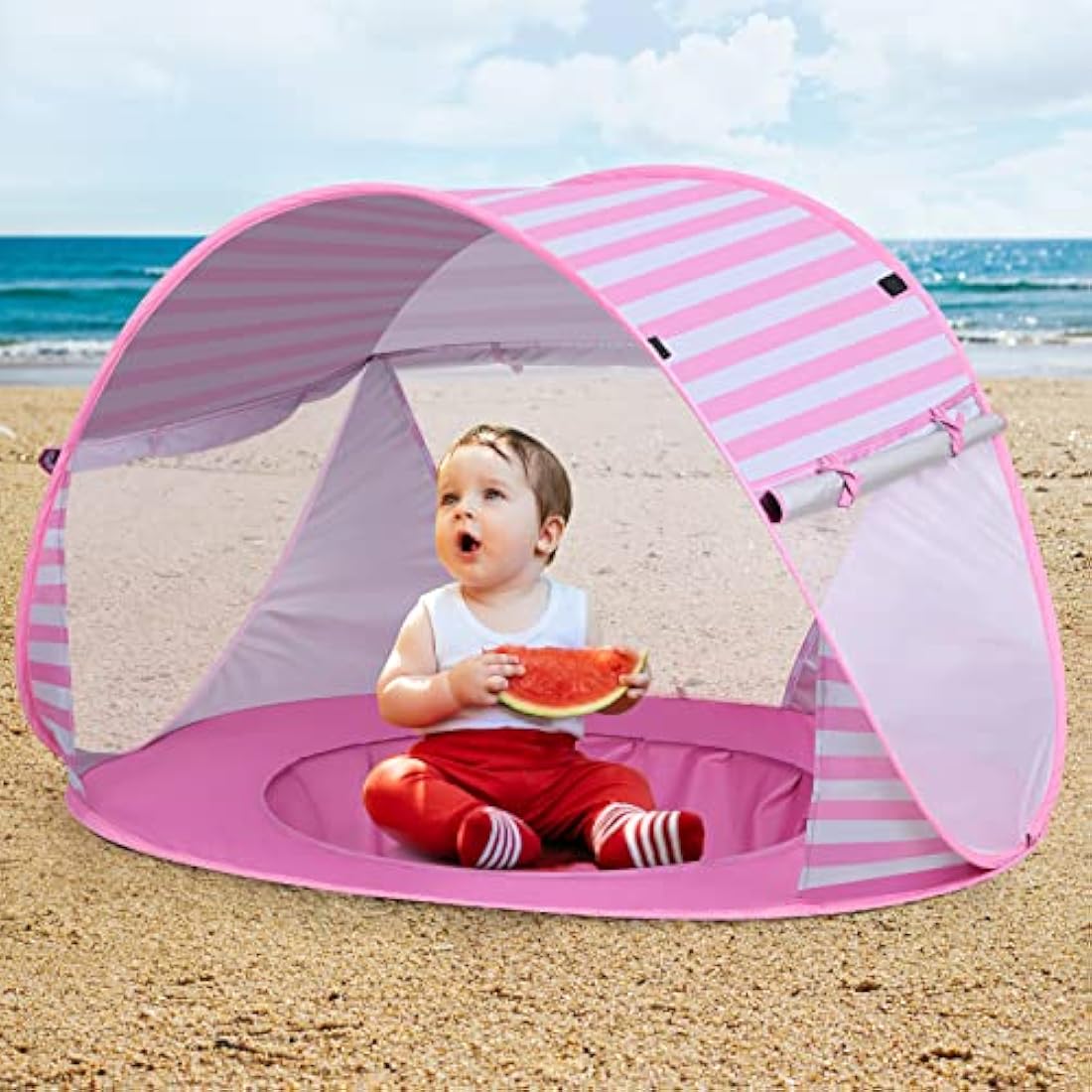 Pop up Beach Tent Outdoor Automatic UV Protection baby Portable Shade Sun Shelter Canopy Tent for Family Garden Camping Picnic (Pink)