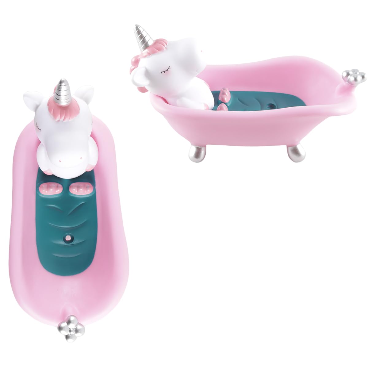 zalati Lovely Plastic Soap Dish, Cartoon Dish Unicorn Bathtub Soap Box with Drainage for Bathroom Bathtub, Kitchen Sink (Pink)