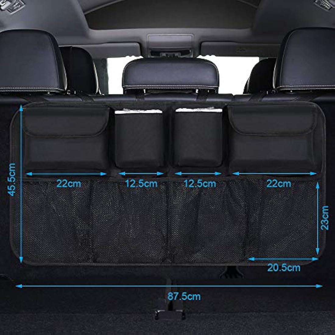 URAQT Car Boot Organiser Waterproof Kick Mats Car Organiser Seat Back Protectors, Multi-Pocket Children's Travel Storage, Durable Foldable Cargo Net Storage for Car Backseat Cover