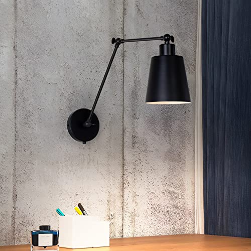 TYhogar Wall Lights Fixtures Vintage Industrial Black Bedside Lamp Night Light E27 Edison Bulbs Wall Sconce Swing Arm Adjustable Wall Lamp for Bedroom