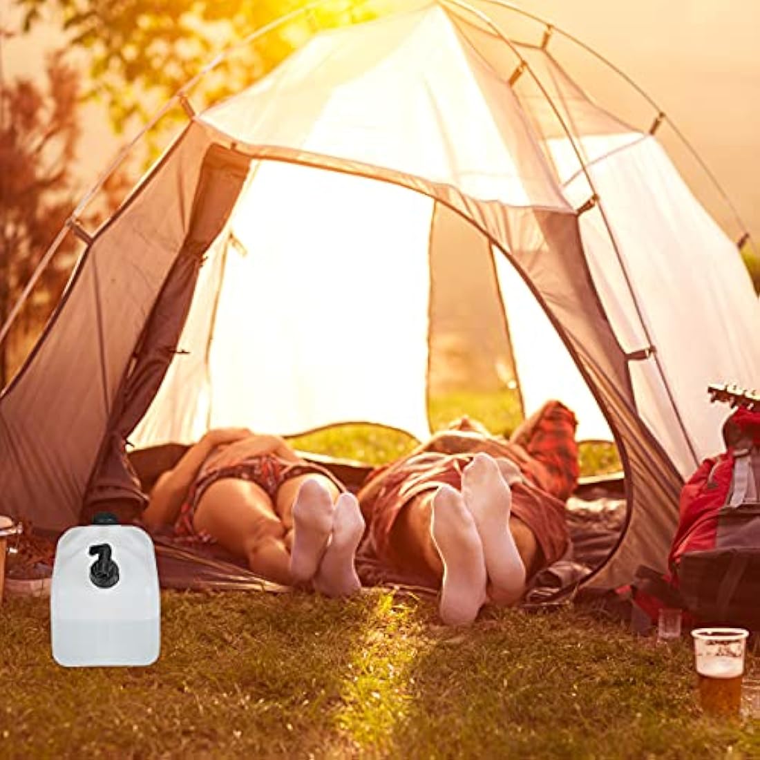 Relaxdays Water Canister with Tap, 20 litres, Camping Container, BPA-Free Plastic, Wide Opening, Handle, White/Black, 38x22x39 cm