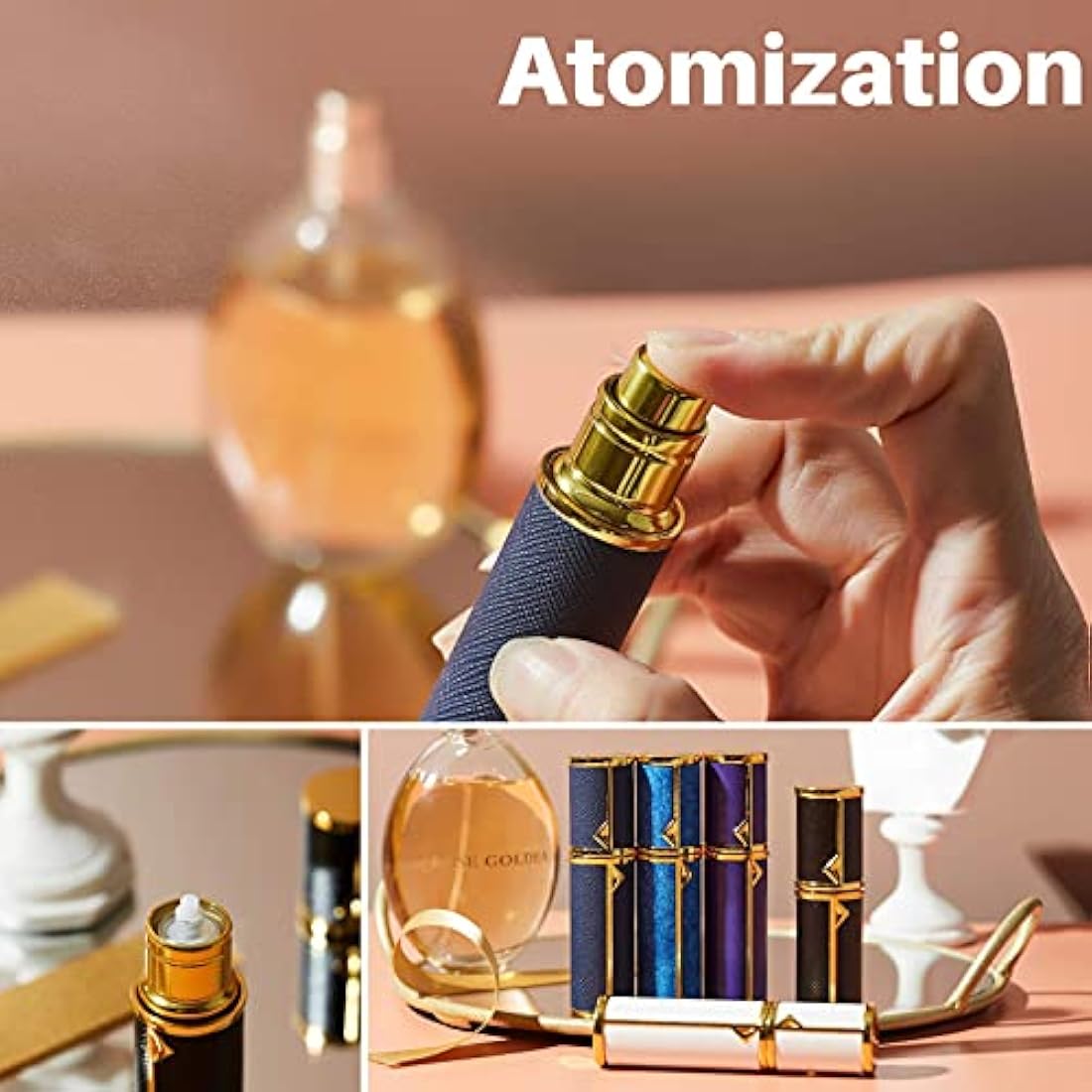 BRARIOS Refillable Portable Mini Perfume Atomiser for Travel, 5ml Luxury Empty Leakproof Pump Perfume Spray bottle Atomiser for Man and Woman (Blue(GD))