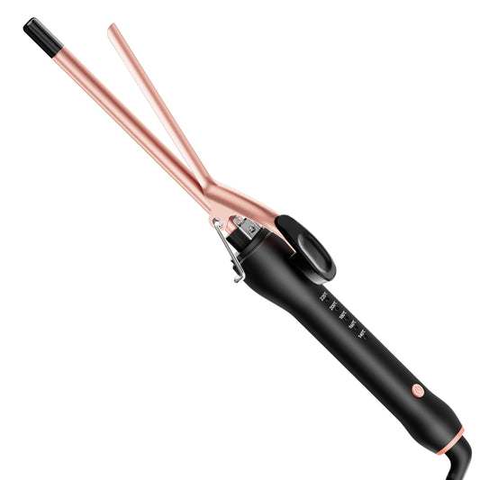 HCAH Curling Tongs, Small Curling Tongs for Short & Long Hair, Ceramic Barrel Curling Iron with Adjustable Temperature, 5 Heat Setting 140-220?C for