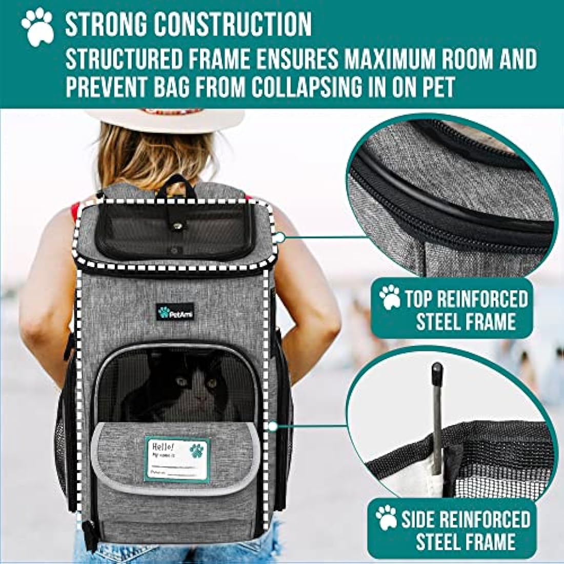 PetAmi Pet Carrier Backpack for Small Cats, Dogs, Puppies | Airline Approved | Ventilated, 4 Way Entry, Safety and Soft Cushion Back Support | Collapsible for Travel, Hiking, Outdoor (Heather Gray)