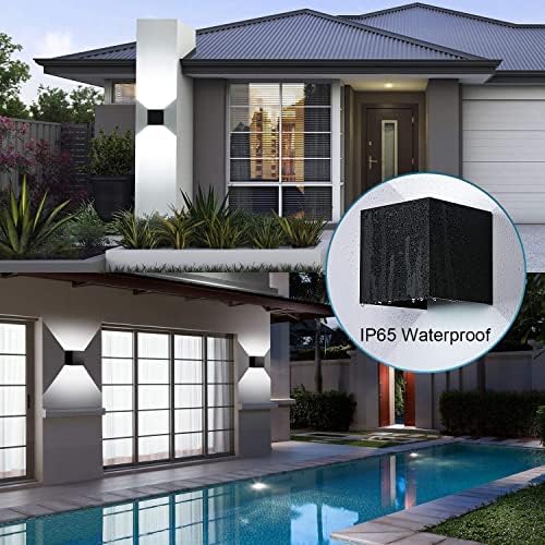 CANMEIJIA LED Outdoor Wall Lights 12W, Waterproof IP65 Outside Wall Lights Adjustable Beam Aluminum Black Wall Lamp 6500K White Light for Garden Bathroom Bedroom Living Room(4 Packs)