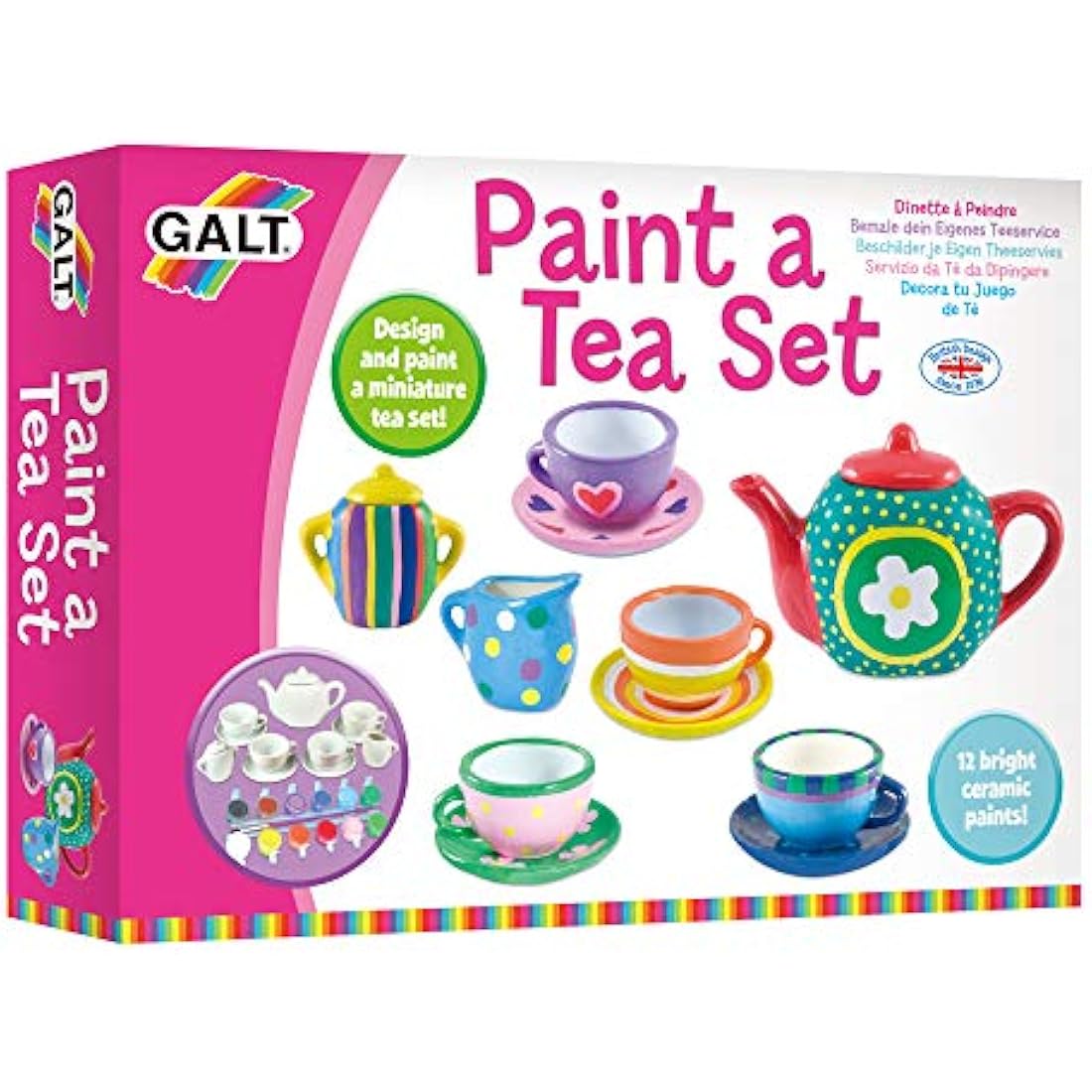 Galt Paint a Tea Set - 11 Pc Mini Tea Party Set, Kids Craft Kit and Childrens Tea Set - 12 Rainbow Ceramic Paints - Encourage Creativity and Motor Skills - Arts and Crafts for Kids, Ages 5 Years Plus