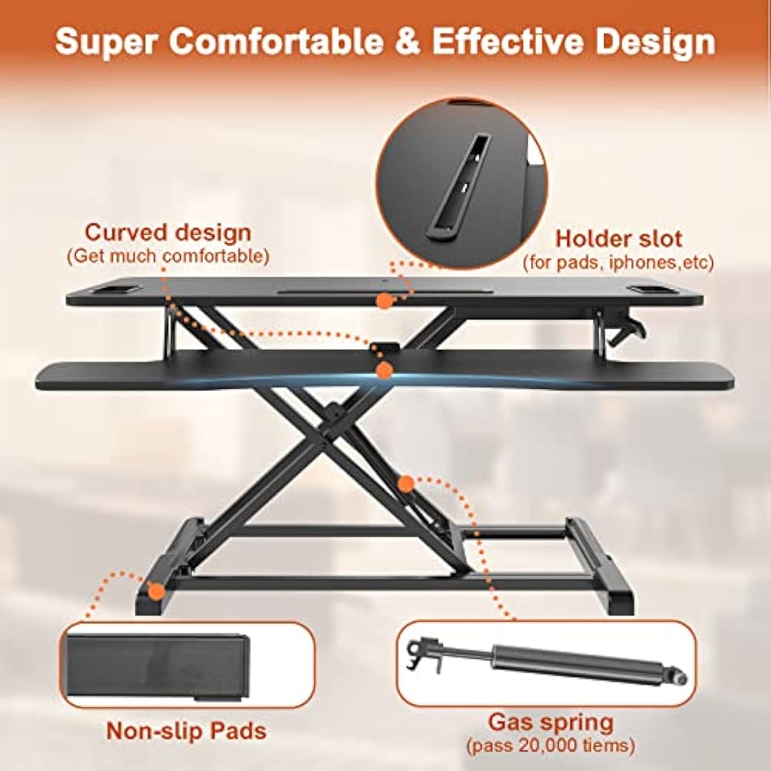 PUTORSEN 37.4 inch Standing Desk Converter, Height Adjustable Ergonomic Adjustable Sit Stand Desk Converter with 37.2 inch Keyboard Tray and Tablet Slot, Black