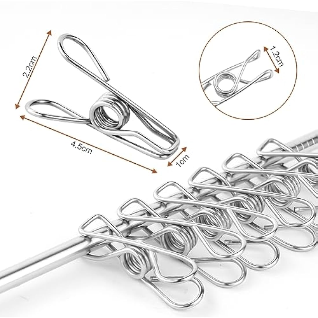 Vicloon Clothes Pegs Chip Clips, 100 Pcs Stainless Steel Clip Pin, 4.5CM Strong-Grip Metal Laundry Clips for Washing Line, Clothes Sock Hanger, Kitchen, Office