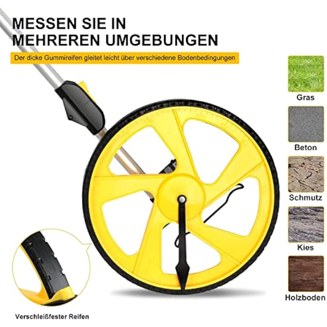 Zozen Measuring/Trundle Wheel in meters-3-Piece, Foldable | Metric Units [Up to 9,999.9m], Rolling Measurement with Carrying Backbag, One Key to Reset/Kickstand to Keep Stand | Starting Point Arrow.
