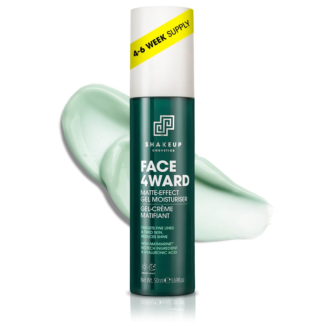 Shakeup Cosmetics Men's Face Moisturiser, Matte-Effect Oil-Control Gel, 50ml, Lightweight Daily Hydration with Hyaluronic Acid (Face 4ward)