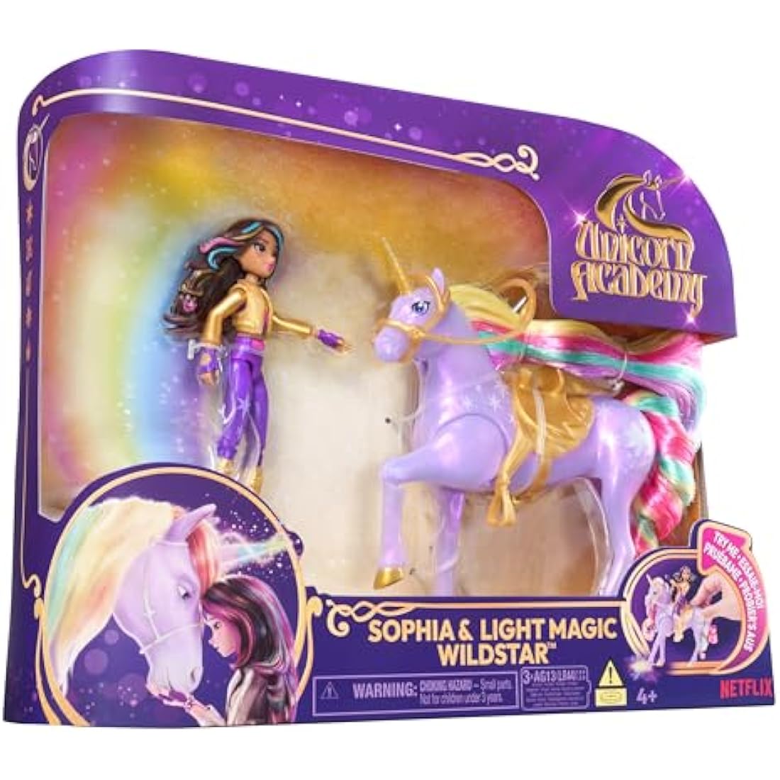 Unicorn Academy, Sophia & Light Magic Wildstar with Rainbow Light-up Effects, 2 Riding Accessories, Dolls and Unicorn Toys for Girls Aged 4 and up