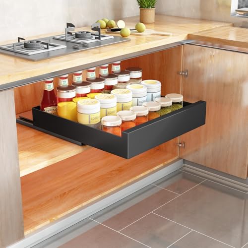 SAYZH Pull Out Cabinet Organizer, Slide Out Drawer Storage Shelves for Kitchen Cupboard, Roll-Out Extendable Sliding Drawer, (40 CM W x 43 CM D x 9CM