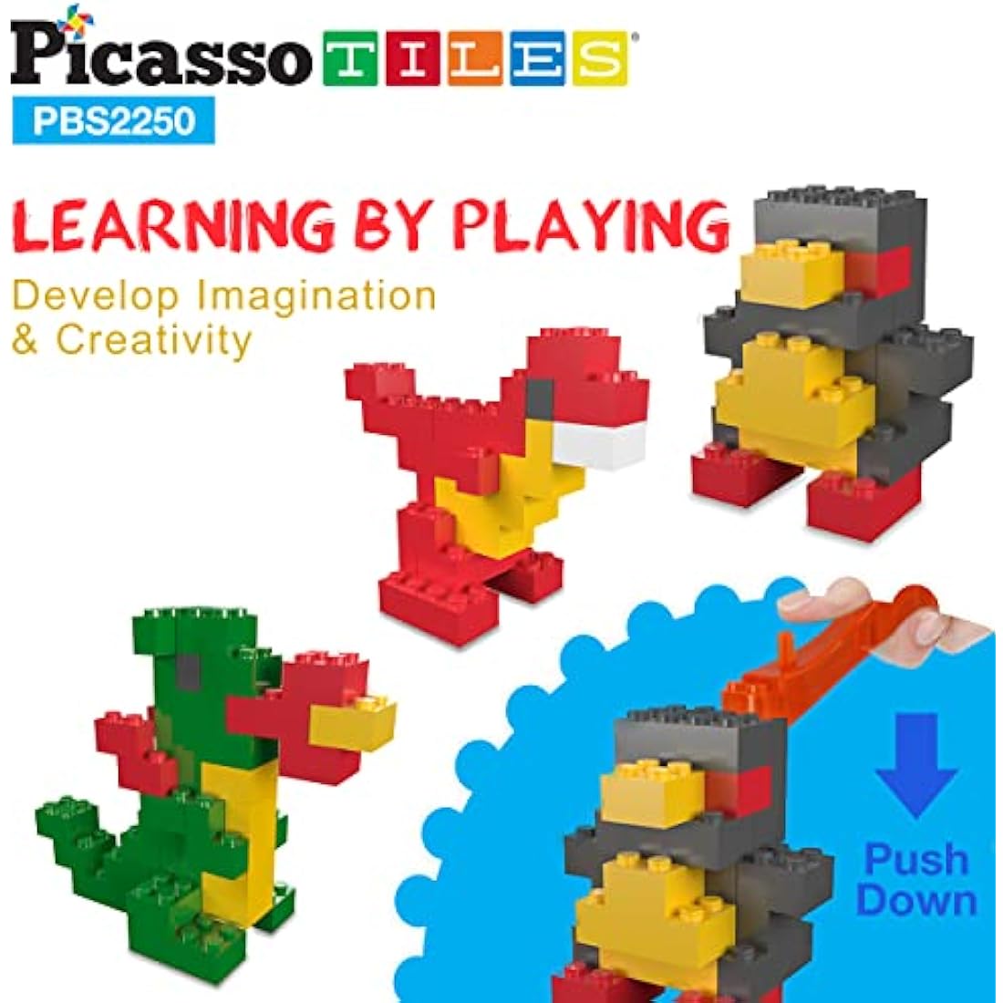 PicassoTiles 2250 PCs Building Block Tiles Creative Shapes to Enhance Imaginative Play Unique Set to Build Houses Animals Dinosaurs and More Vibrant STEM Toys Washable for Learning Education Ages 3+