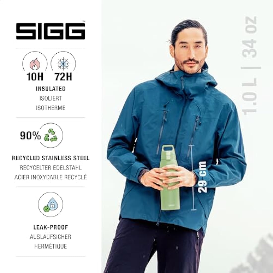 SIGG - Insulated Water Bottle - Shield Therm One - Suitable for Carbonated Beverages - Leakproof - Dishwasher Safe - BPA Free - 90% Recycled Stainless Steel - 0,5L / 0,75L / 1L