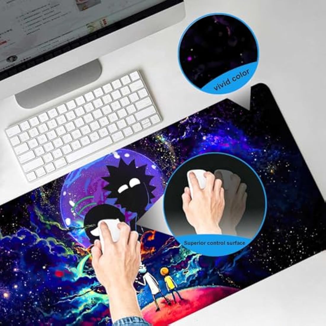 Large Gaming Mouse Pad Anime Night Sky Space Stars Custom Desk Pad,Mousepad with Non-Slip Rubber Base and Stitched Edges Mouse Mat,Portable Desk Mat for Office,Computer Work,Game,31.5X15.7
