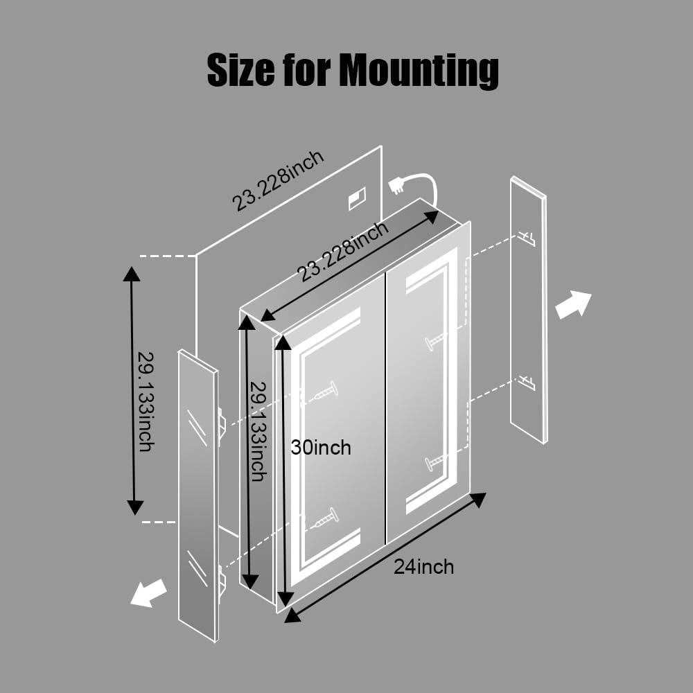 Janboe High-End Led Mirror Cabinet,Lighted Mirror Cabinet,3 Colors&Dimmable,Demister,Lighted Glass Shelf,USB Shaver Socket,Surface Mount or Recess