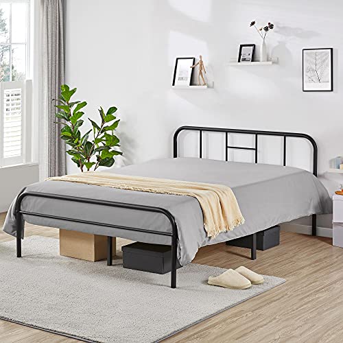Yaheetech Romantic 5ft King Metal-Framed Bed with High Headboard, Strong Metal-Framed Bed with Storage for Bedrooms, Guestrooms