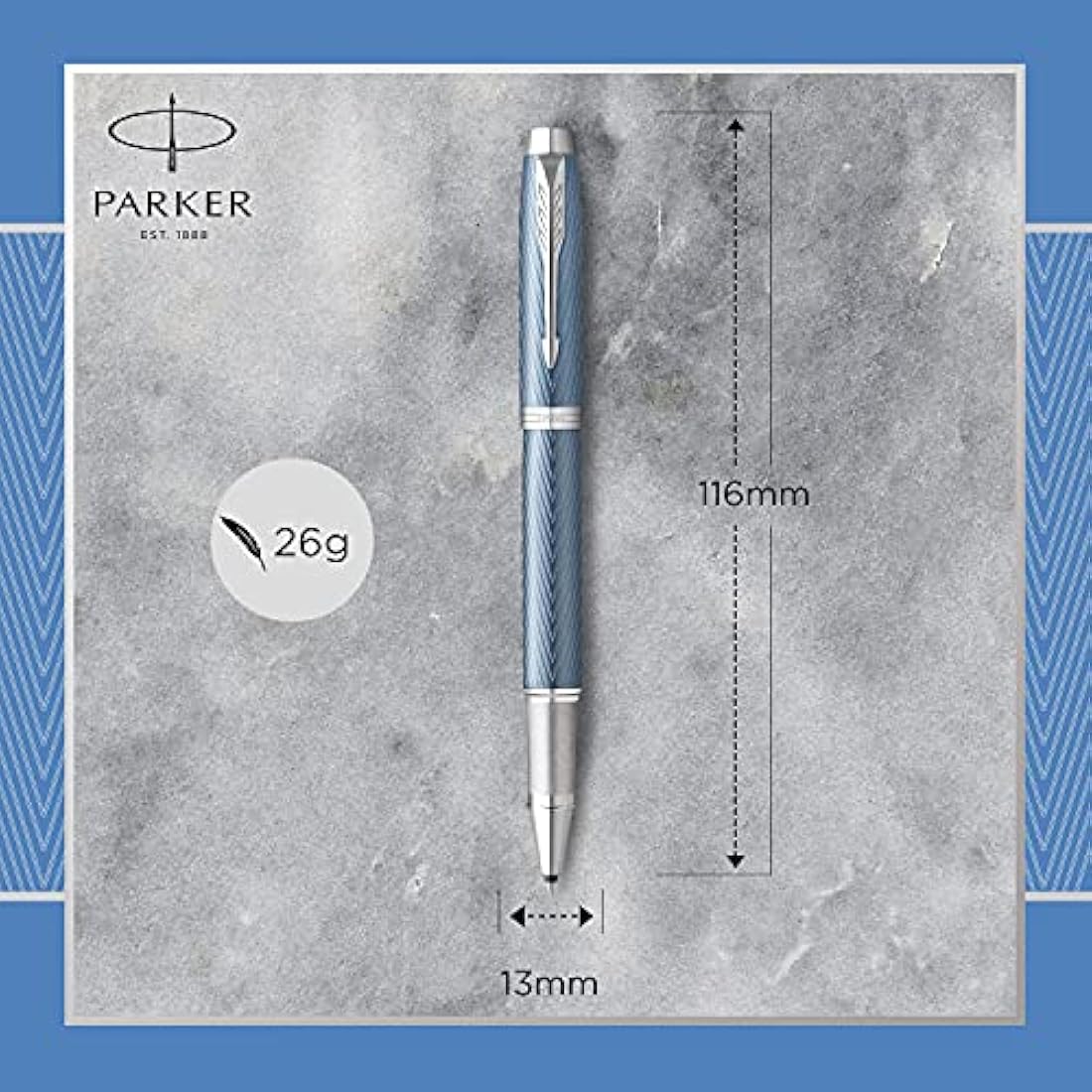 Parker IM Rollerball Pen | Premium Blue Grey with Chrome Trim | Fine Point with Black Ink Refill | Gift Box