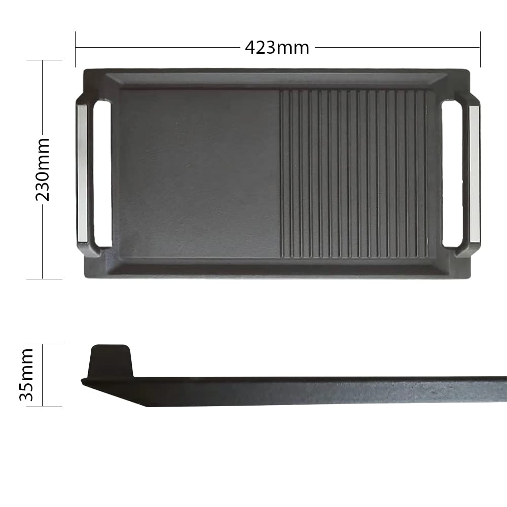 COVERCOOK Griddle Pan, Cast Iron Grill Pan, Rectangular Grill, 2 Handles,Griddle with Flat and Ridged Surface for Induction Hob Open Fire Oven