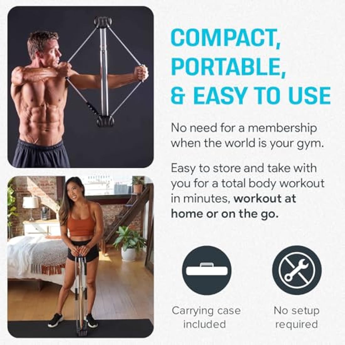 Bullworker Bow Classic 90cm Isometric Exercise Equipment, Portable Strength Training At Home Gym Equipment for Back, Shoulder, Chest, Biceps, Abs, Arm, Ab Workout, All In One Exerciser for Men & Women